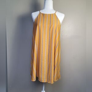 Lulus Sweet Little Lines Golden Yellow Stripe Shift Dress Med